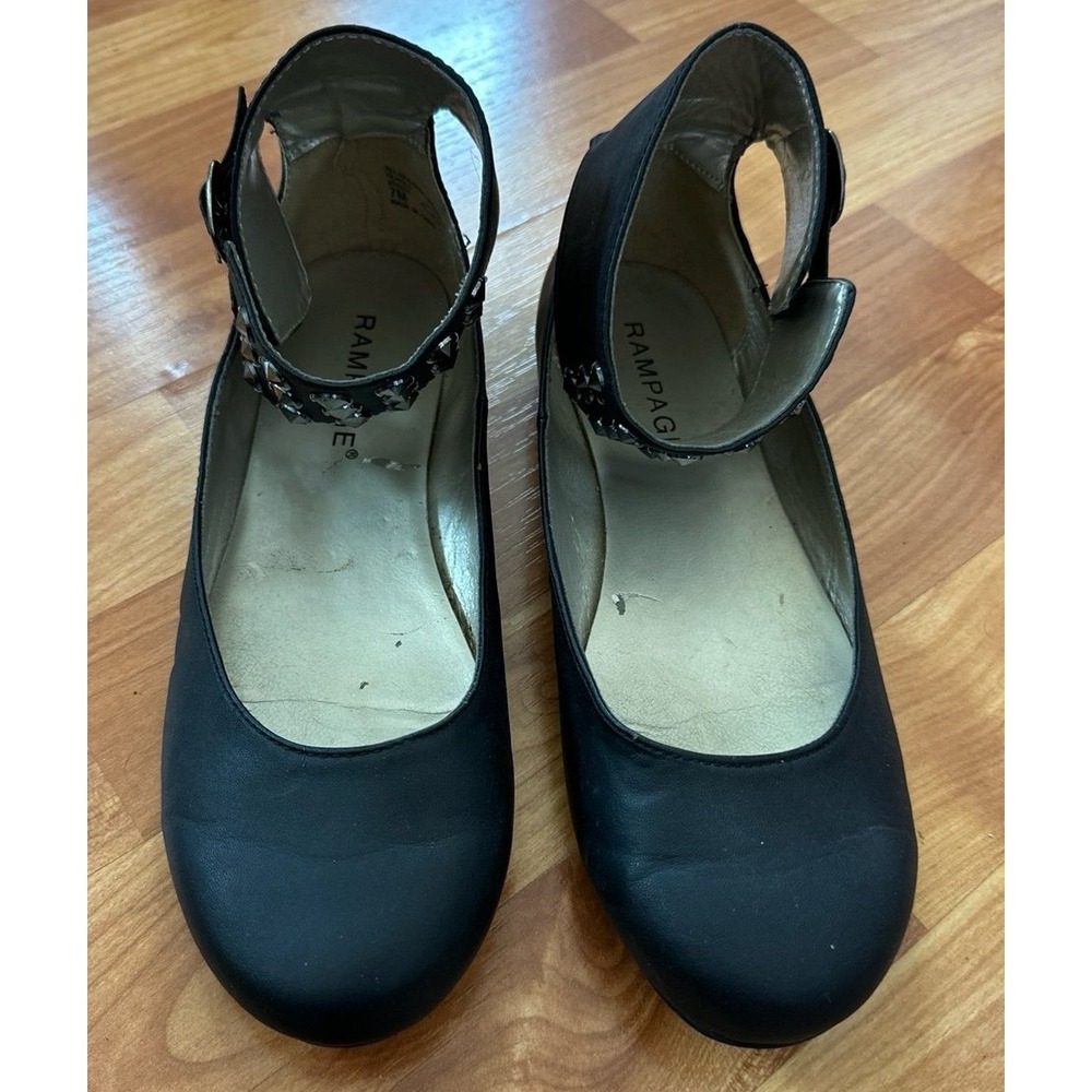 Rampage Mary Jane Ankle Strap Gladiator Ballet Flats‎ with Rhinestones Black